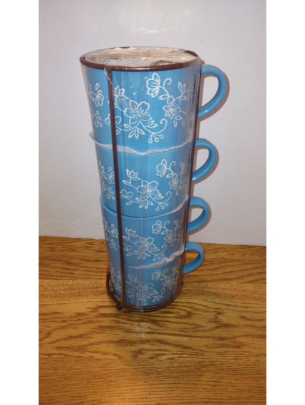 Temp-tations Floral Lace Light Blue Stackable Mugs NEW SEALED - Picture 2 of 9